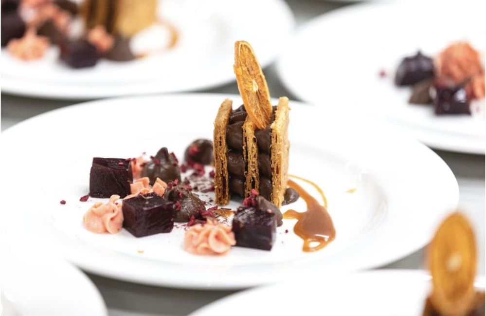 chocolate dessert with wafer 