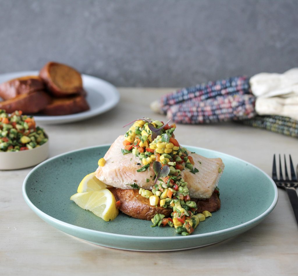 Salmon, Sweet Potato and Spring Salsa