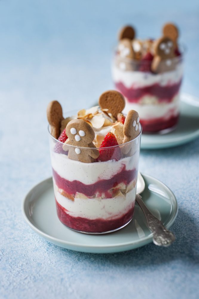 Rhubarb Strawberry and Ginger Trifle