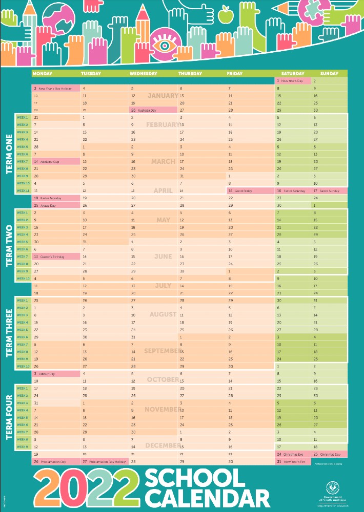 2022 downloadable South Australian school calendar